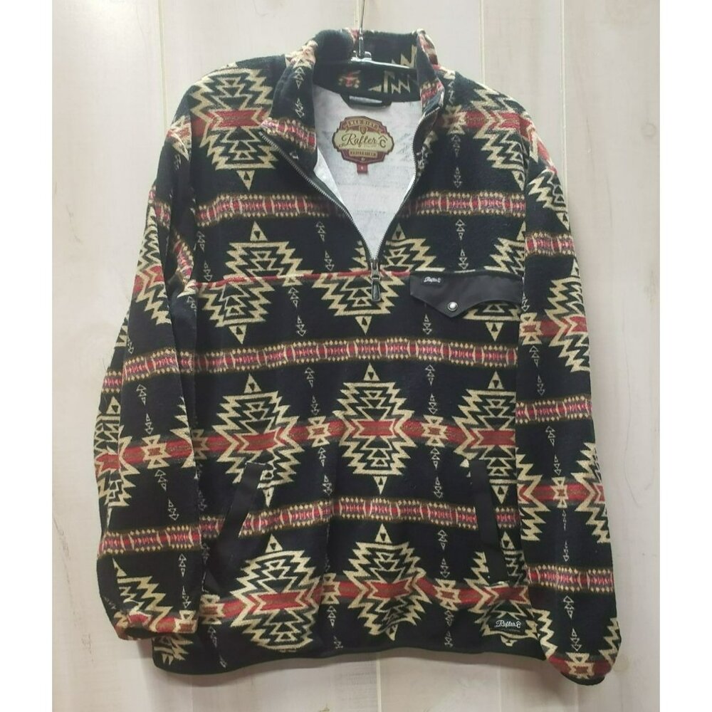 Rafter C Aztec Print Fleece Pullover, Red Dirt Collection, Men Jacket S Black/Re